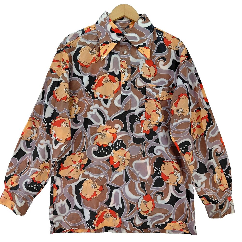 VTG Obermeyer Wind Shirt Mens Medium 70s Psychedelic Retro Groovy Floral Japan